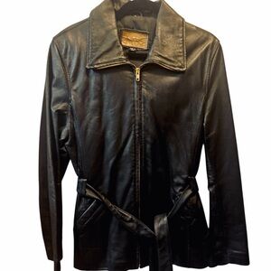 Alamo Uomo Women’s Genuine Leather Black Zip-up Belted Jacket 90’s Vintage Piece